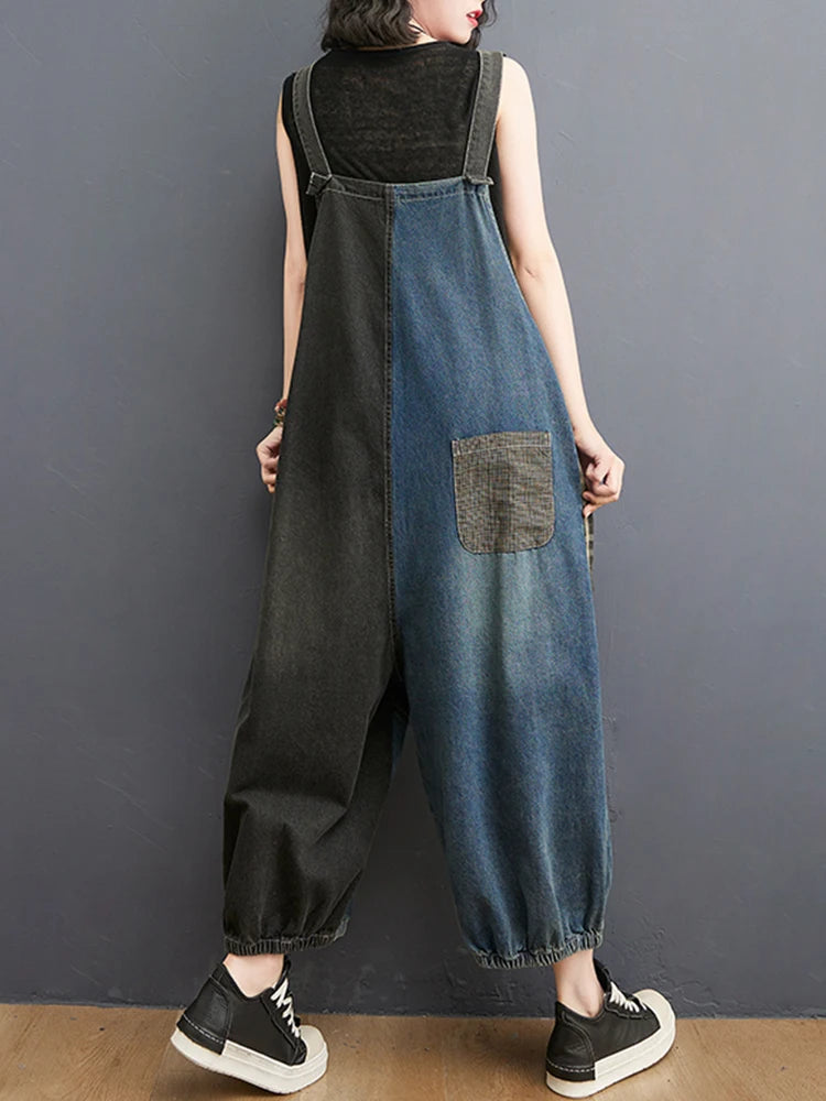 Amax luluE Korean Fall Jeans Womens Plaid Ripped Denim Overalls Ladies Vintage Punk Loose Pants Luxury Classic Casual Trousers