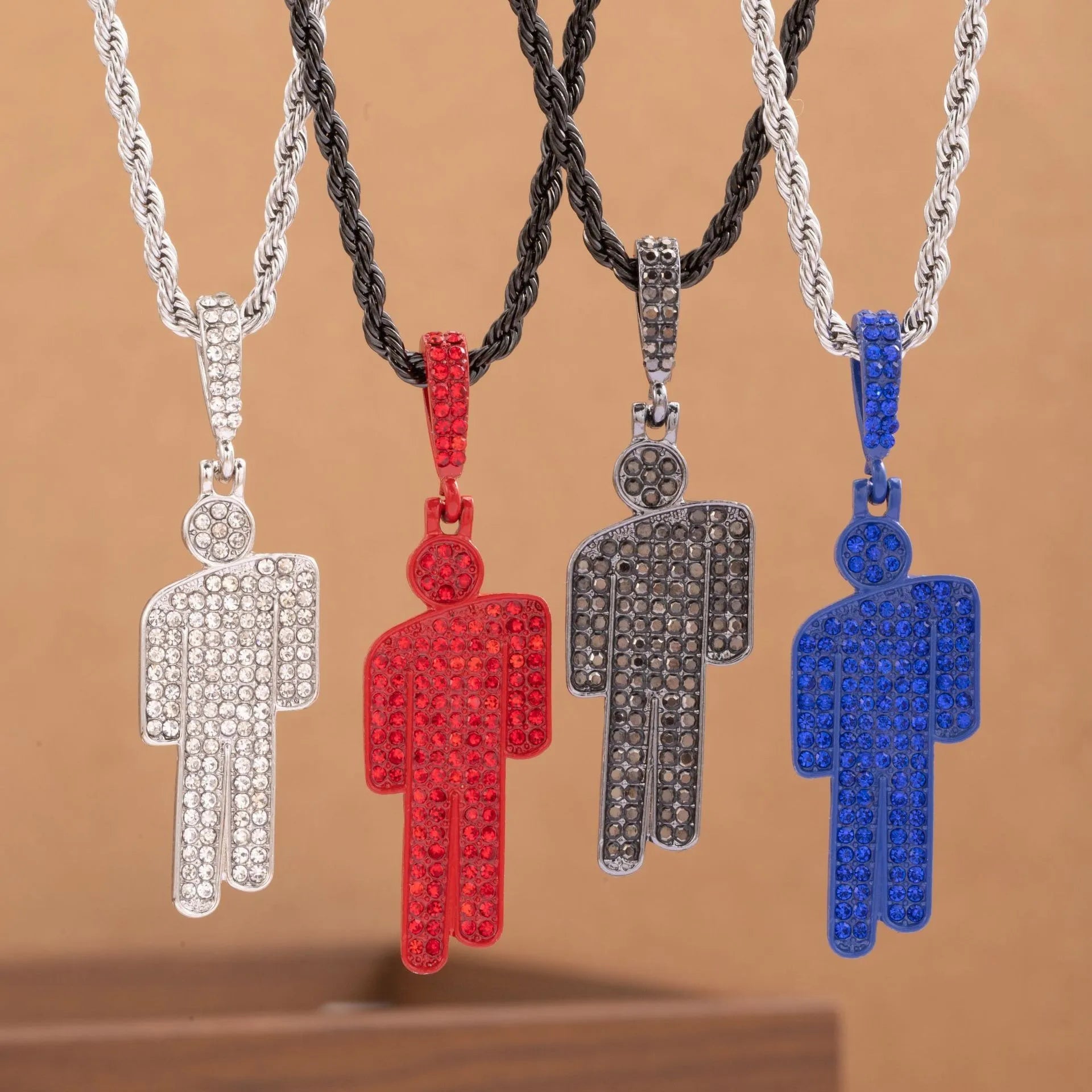 Men Fashionable Luxury Cartoon Rhinestone Pendant Necklace Trendy Hip Hop Unisex Pendants Wholesale Gemstone Lock Chain Women