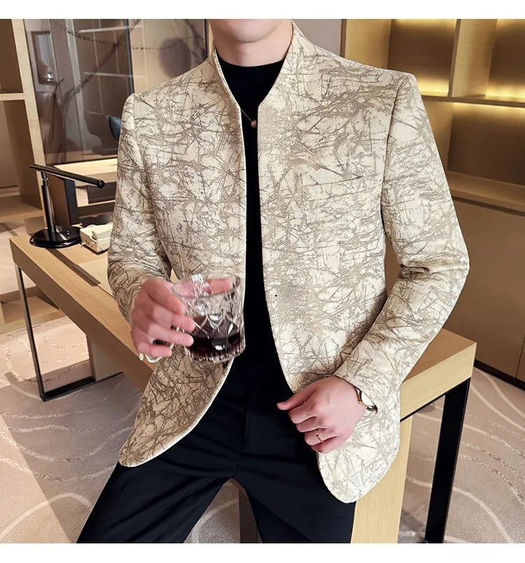 KingStyle Men's Jacquard Slim Fit Suit Blazer