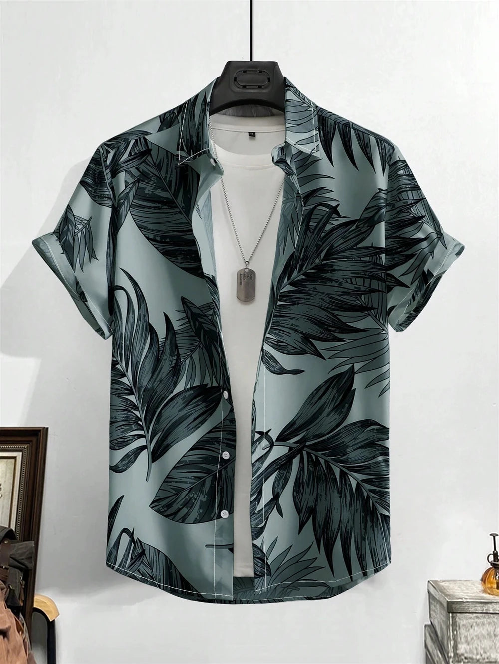 Men Street Fashion Summer Daily Shirt Hawaiian Cartoon Print Casual Loose Shirts Short Sleeve Beach Loose Tops