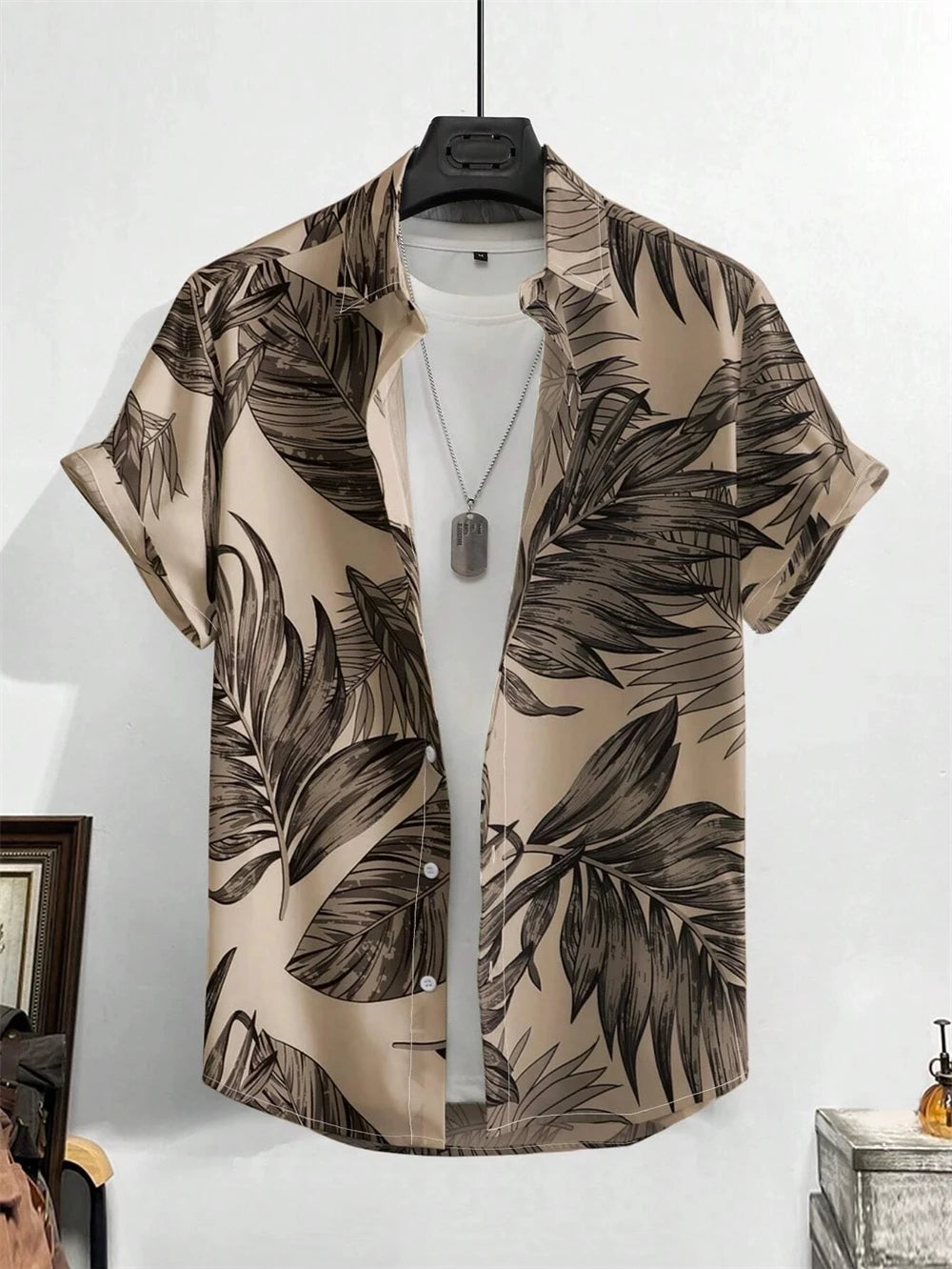Men Street Fashion Summer Daily Shirt Hawaiian Cartoon Print Casual Loose Shirts Short Sleeve Beach Loose Tops