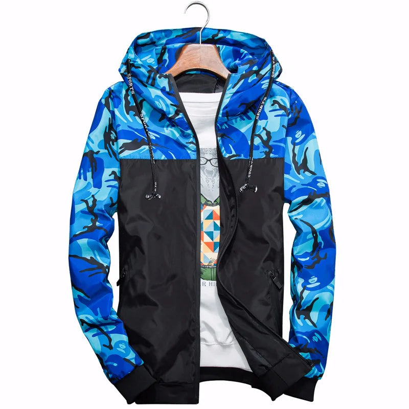 New Men's Camouflage Hooded Jacket Coat Fashion Patchwork Loose Casual Thin Coats Outdoor Windproof Hoodies Sport Jacket for Men