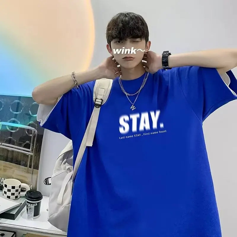 Men's T Shirt Summer Casual Short Sleeve T-Shirts Streetwear Oversized Loose Crew Neck Half Sleeve Tops Trendy Basic Tee