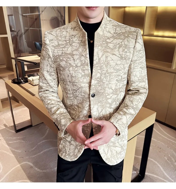 KingStyle Men's Jacquard Slim Fit Suit Blazer