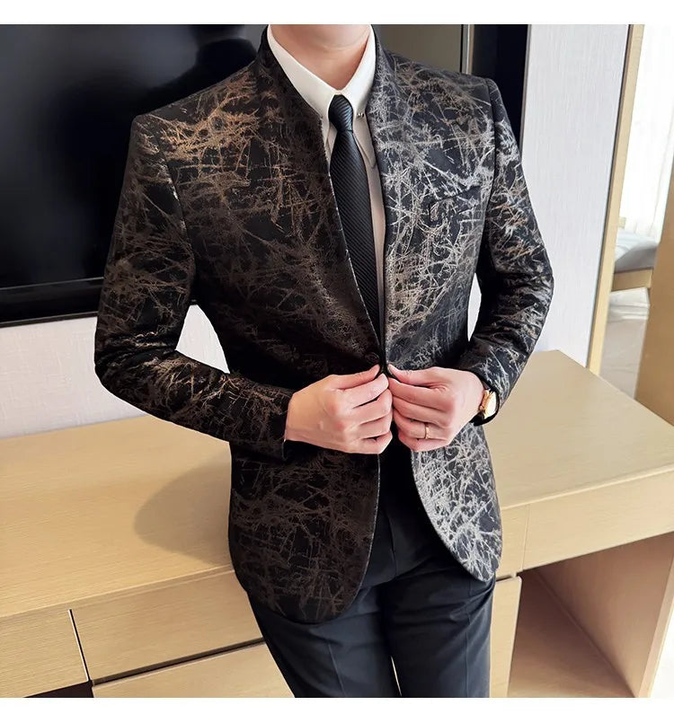 KingStyle Men's Jacquard Slim Fit Suit Blazer