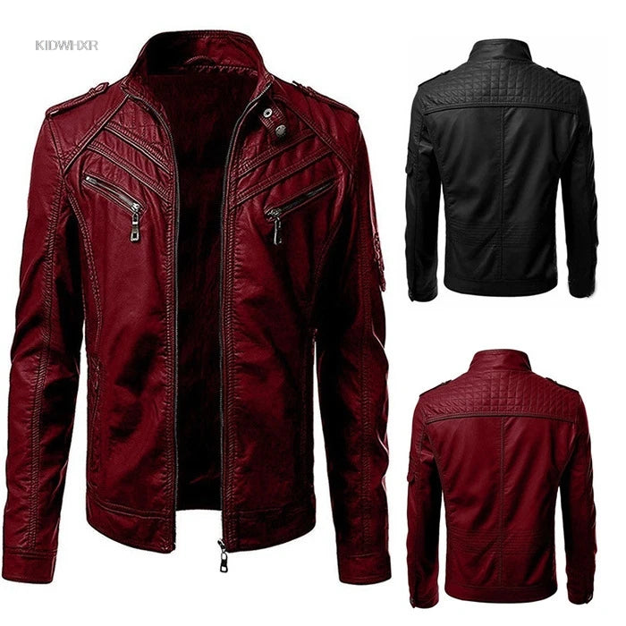 KingStyle Men's Punk Motorcycle Leather Jacket