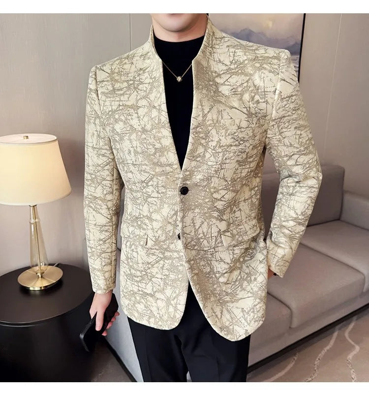 KingStyle Men's Jacquard Slim Fit Suit Blazer