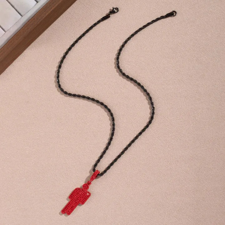 Men Fashionable Luxury Cartoon Rhinestone Pendant Necklace Trendy Hip Hop Unisex Pendants Wholesale Gemstone Lock Chain Women