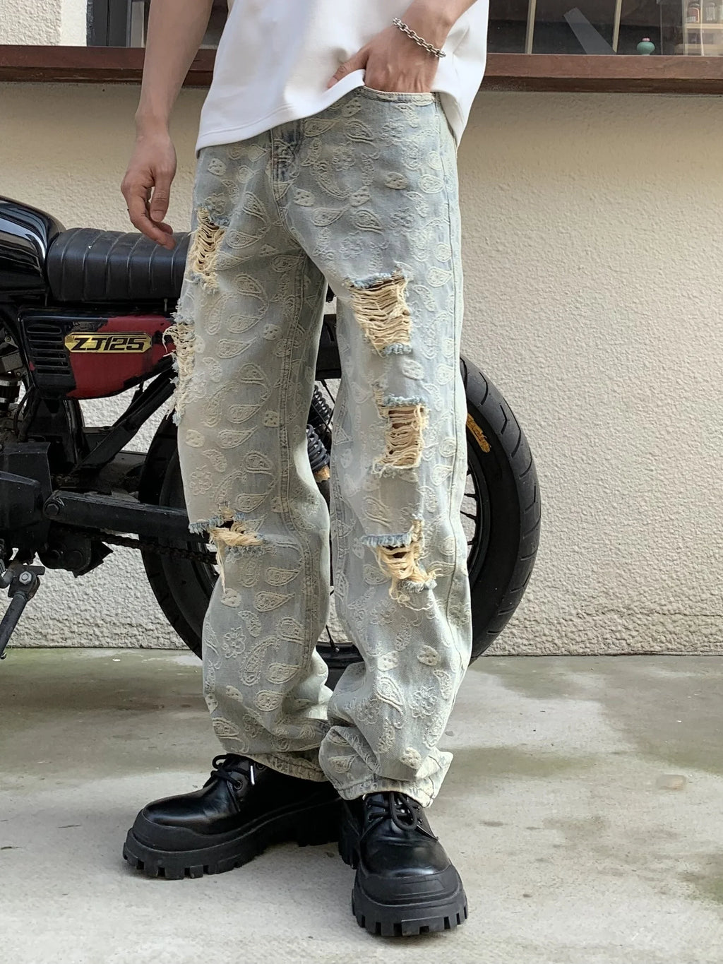 Washed Vintage High Street Jeans Men Women Loose Straight Hip Hop Long Trousers Trendy Brand Durable Cotton Polyester Blend