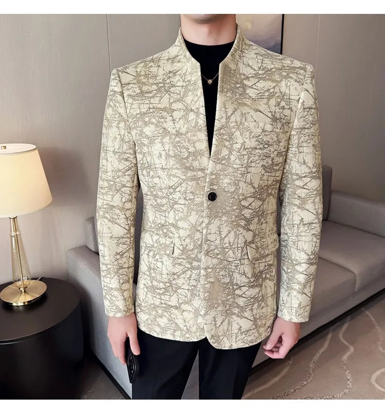 KingStyle Men's Jacquard Slim Fit Suit Blazer