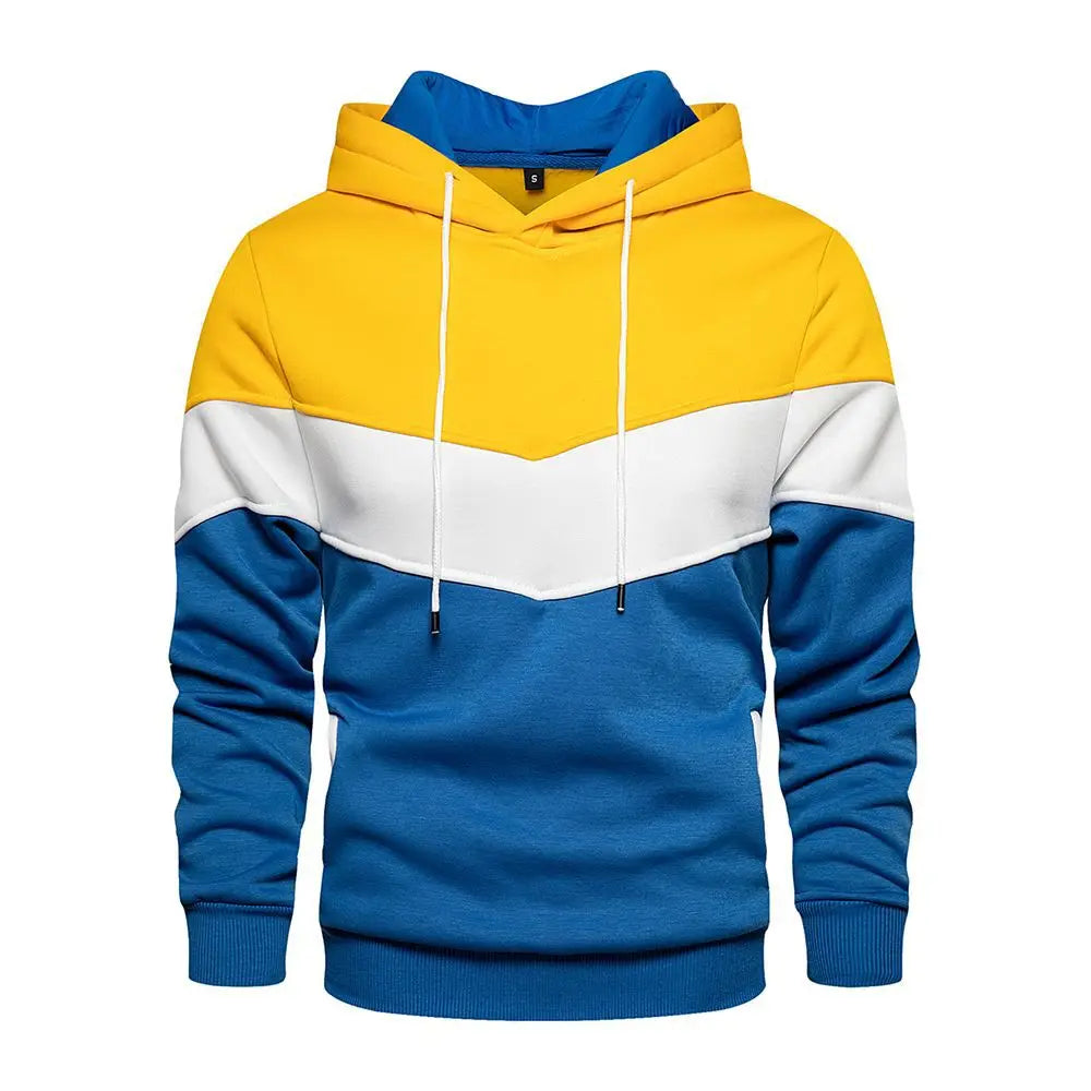 Men's Patchwork Hooded Sweatshirt Hoodies Clothing Casual Loose Fleece Warm Streetwear Male Fashion Autumn Winter Sports Outwear