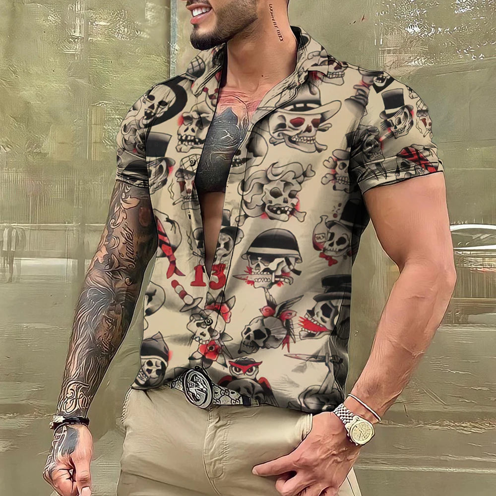 Summer Tattoo Shirt Hawaiian Shirts For Men Brand Short Sleeve Tops Tees Casual Men's Blouse Fashion Camisas De Hombre Clothing