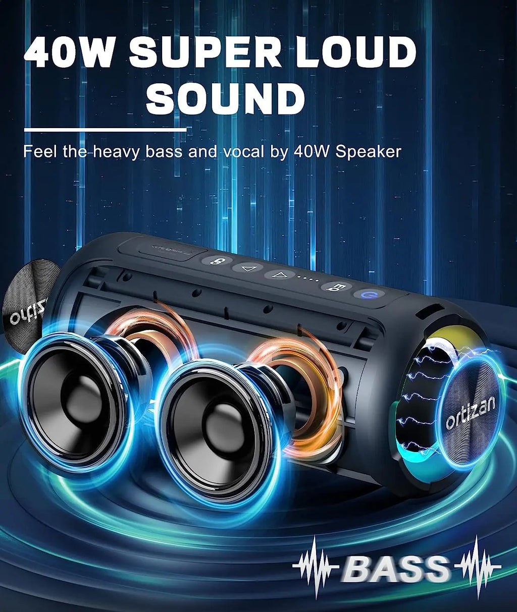 Ortizan 40W Portable Bluetooth Speaker IPX7 Waterproof