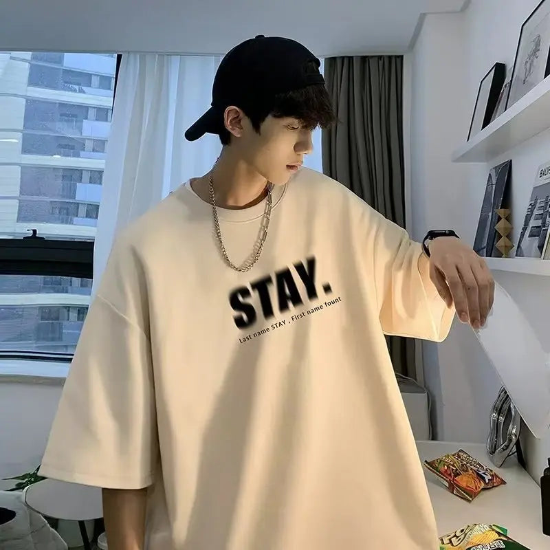 Men's T Shirt Summer Casual Short Sleeve T-Shirts Streetwear Oversized Loose Crew Neck Half Sleeve Tops Trendy Basic Tee
