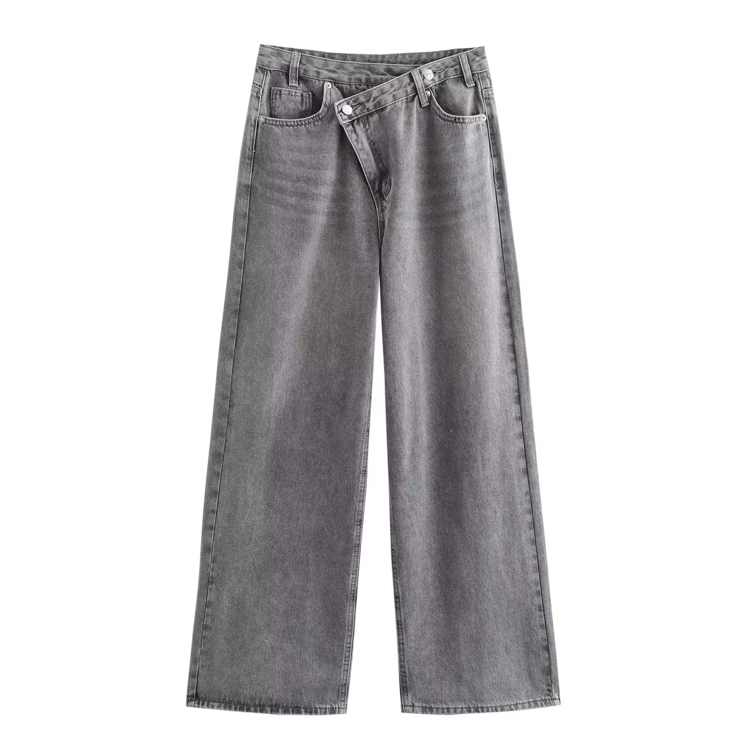 HH Women Elegant Fashion Straight Jeans Vintage Casual High Waist Wide Leg Denim Pants Y2K High Street Lady Trousers Blue Jeans