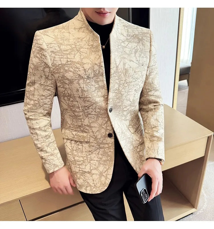 KingStyle Men's Jacquard Slim Fit Suit Blazer
