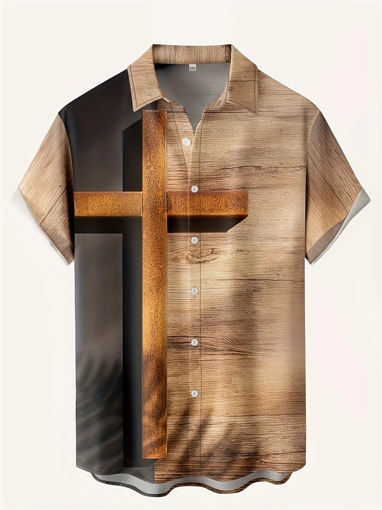 Men's Short-sleeved Shirt Summer Fashion Eagle Print Blouse Men's Casual Loose Shirt Large Size Lapel Short-sleeved Shirt S-5XL