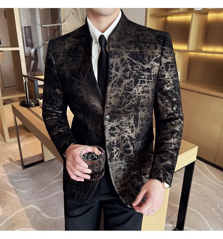 KingStyle Men's Jacquard Slim Fit Suit Blazer