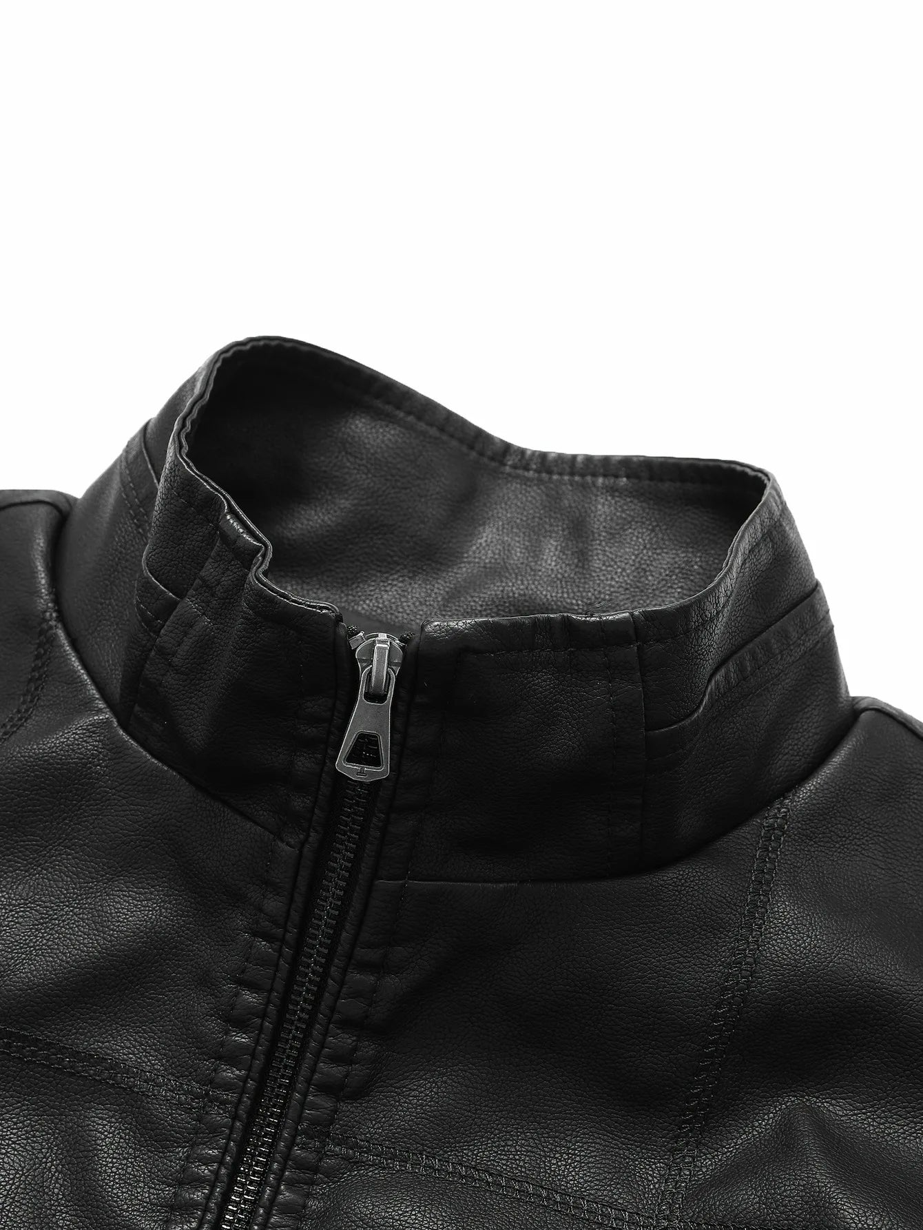 KingStyle Men's Stand-Up Collar Leather Jacket