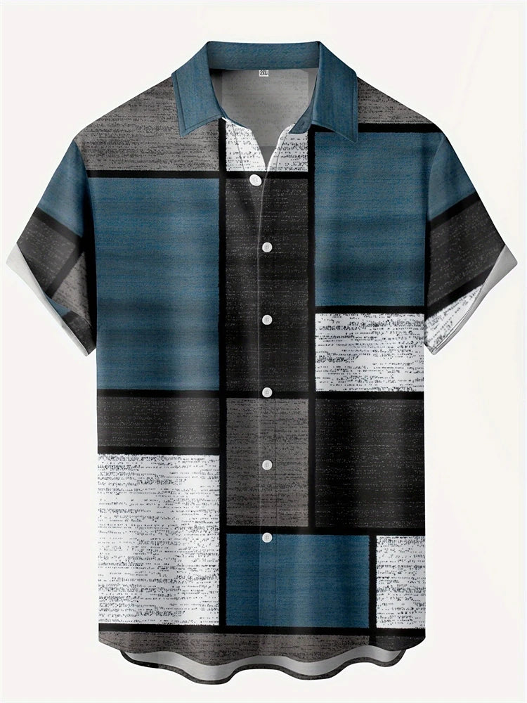 Men's Short-sleeved Shirt Summer Fashion Eagle Print Blouse Men's Casual Loose Shirt Large Size Lapel Short-sleeved Shirt S-5XL