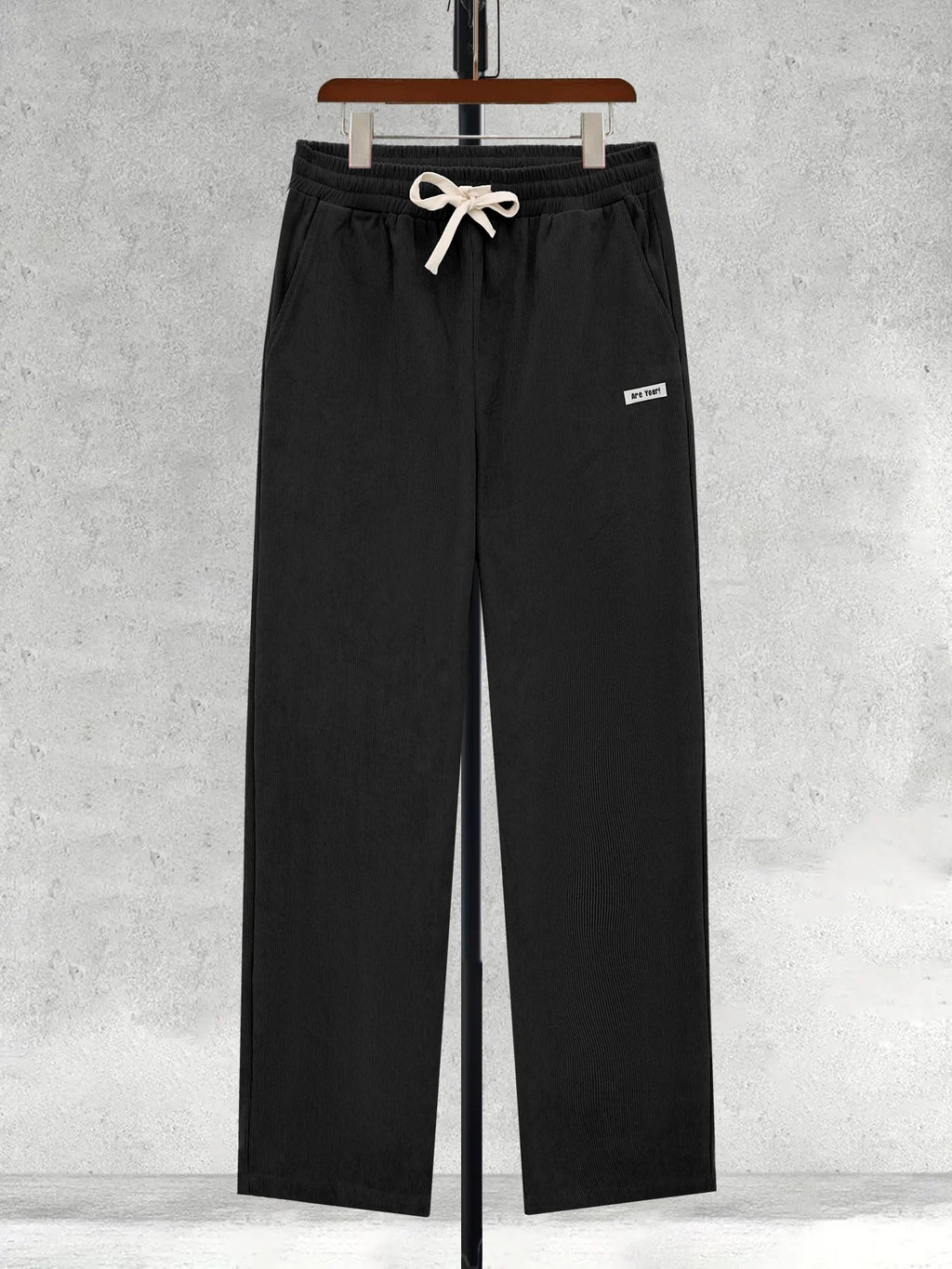Men's Corduroy Drawstring Straight Leg Casual Pants Spring Autumn Loose Elastic Waist Trousers
