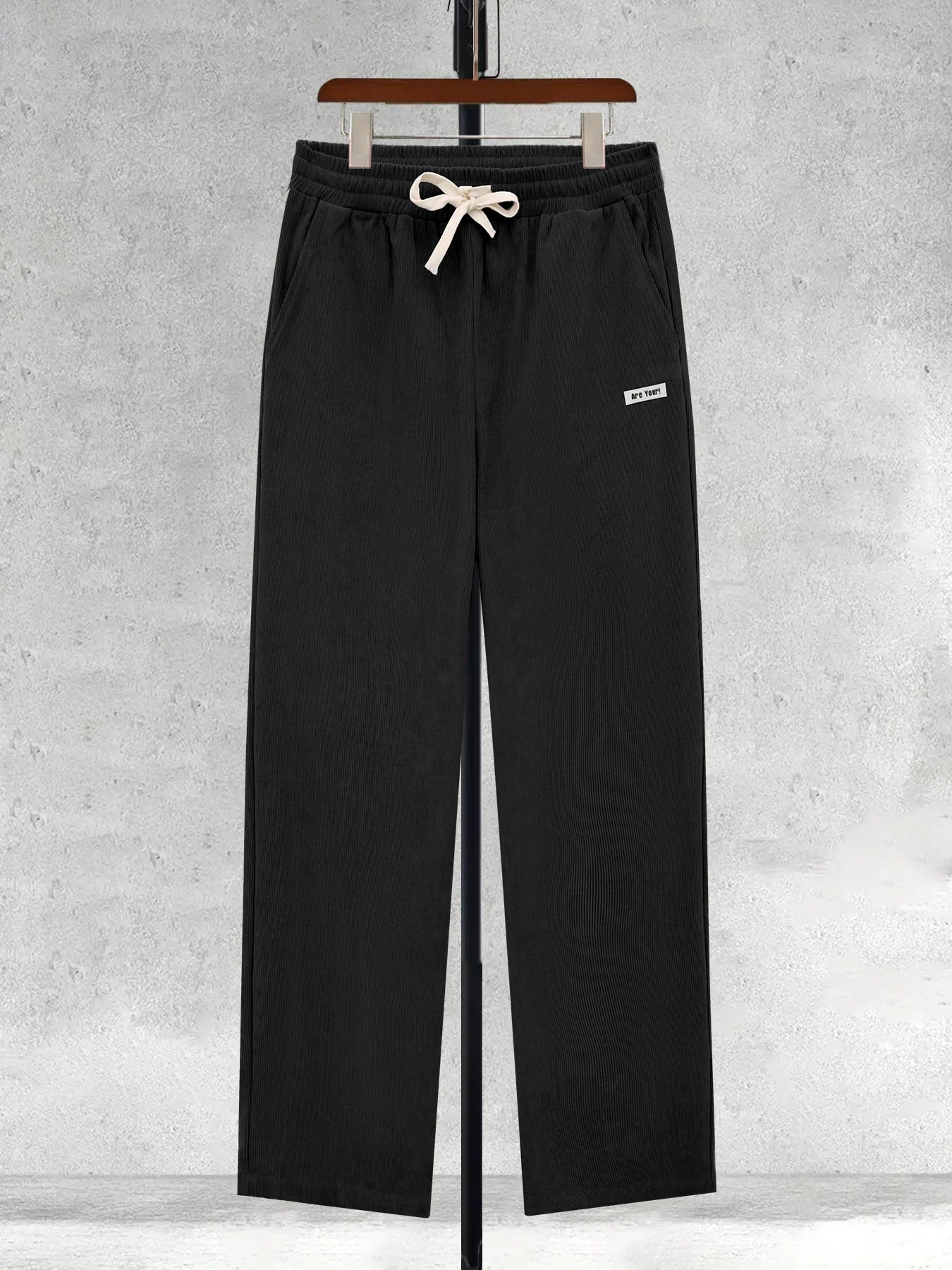 Men's Corduroy Drawstring Straight Leg Casual Pants Spring Autumn Loose Elastic Waist Trousers