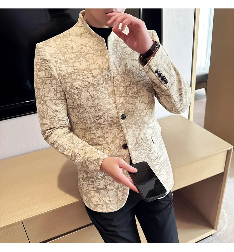 KingStyle Men's Jacquard Slim Fit Suit Blazer