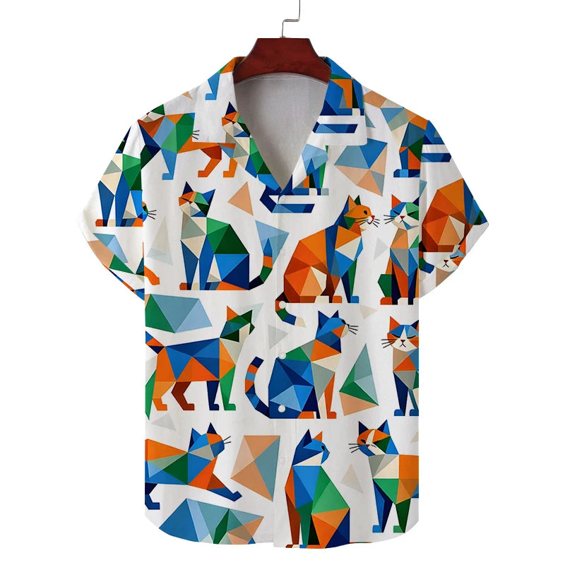 New summer shirt for men short sleeves men's cat pattern casual commuting fashion all-match personality breathable