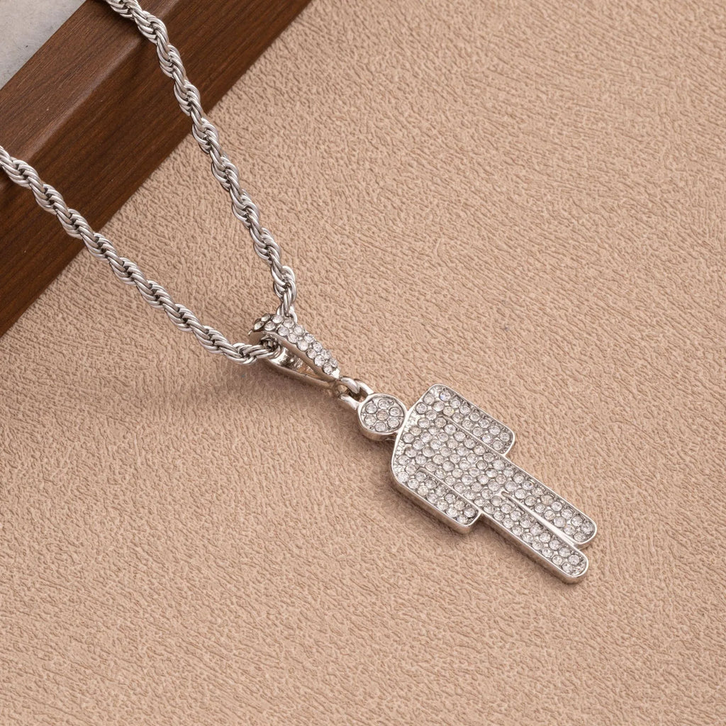 Men Fashionable Luxury Cartoon Rhinestone Pendant Necklace Trendy Hip Hop Unisex Pendants Wholesale Gemstone Lock Chain Women