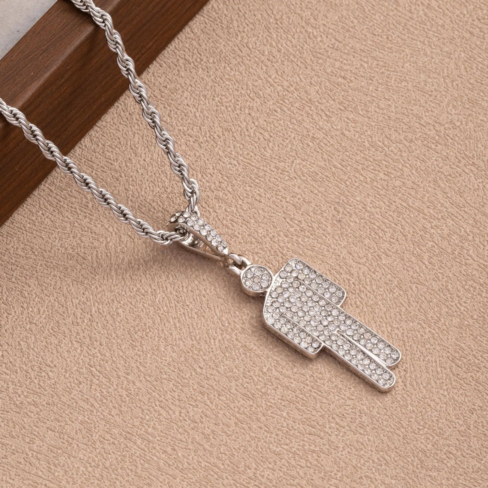 Men Fashionable Luxury Cartoon Rhinestone Pendant Necklace Trendy Hip Hop Unisex Pendants Wholesale Gemstone Lock Chain Women