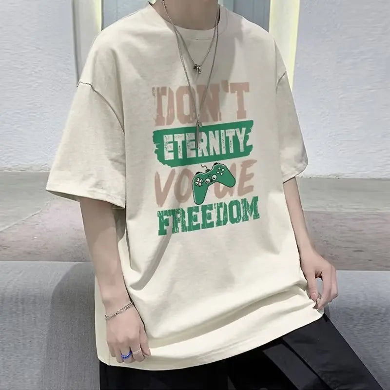 Men's T Shirt Summer Casual Short Sleeve T-Shirts Streetwear Oversized Loose Crew Neck Half Sleeve Tops Trendy Basic Tee