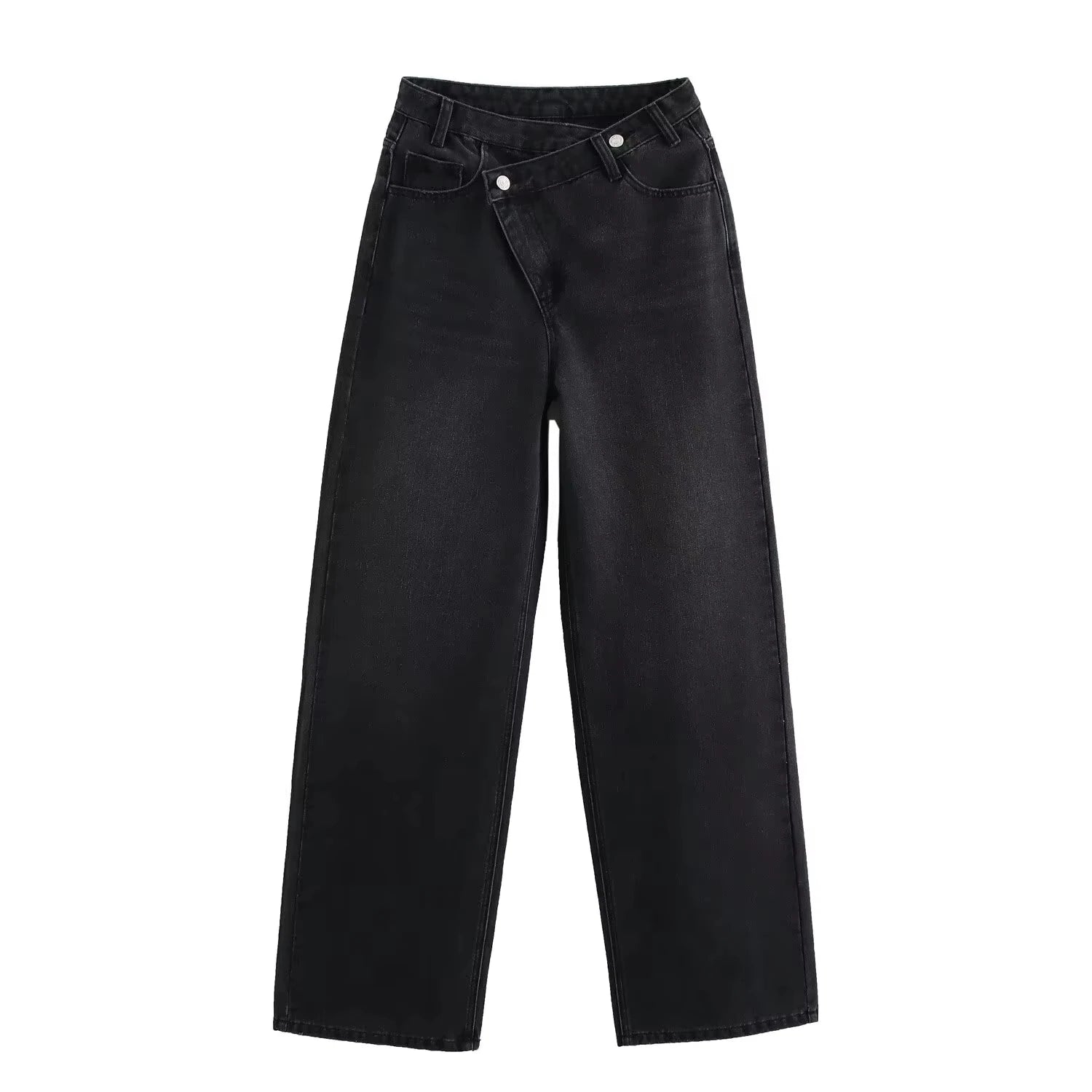 HH Women Elegant Fashion Straight Jeans Vintage Casual High Waist Wide Leg Denim Pants Y2K High Street Lady Trousers Blue Jeans