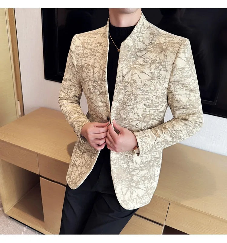 KingStyle Men's Jacquard Slim Fit Suit Blazer