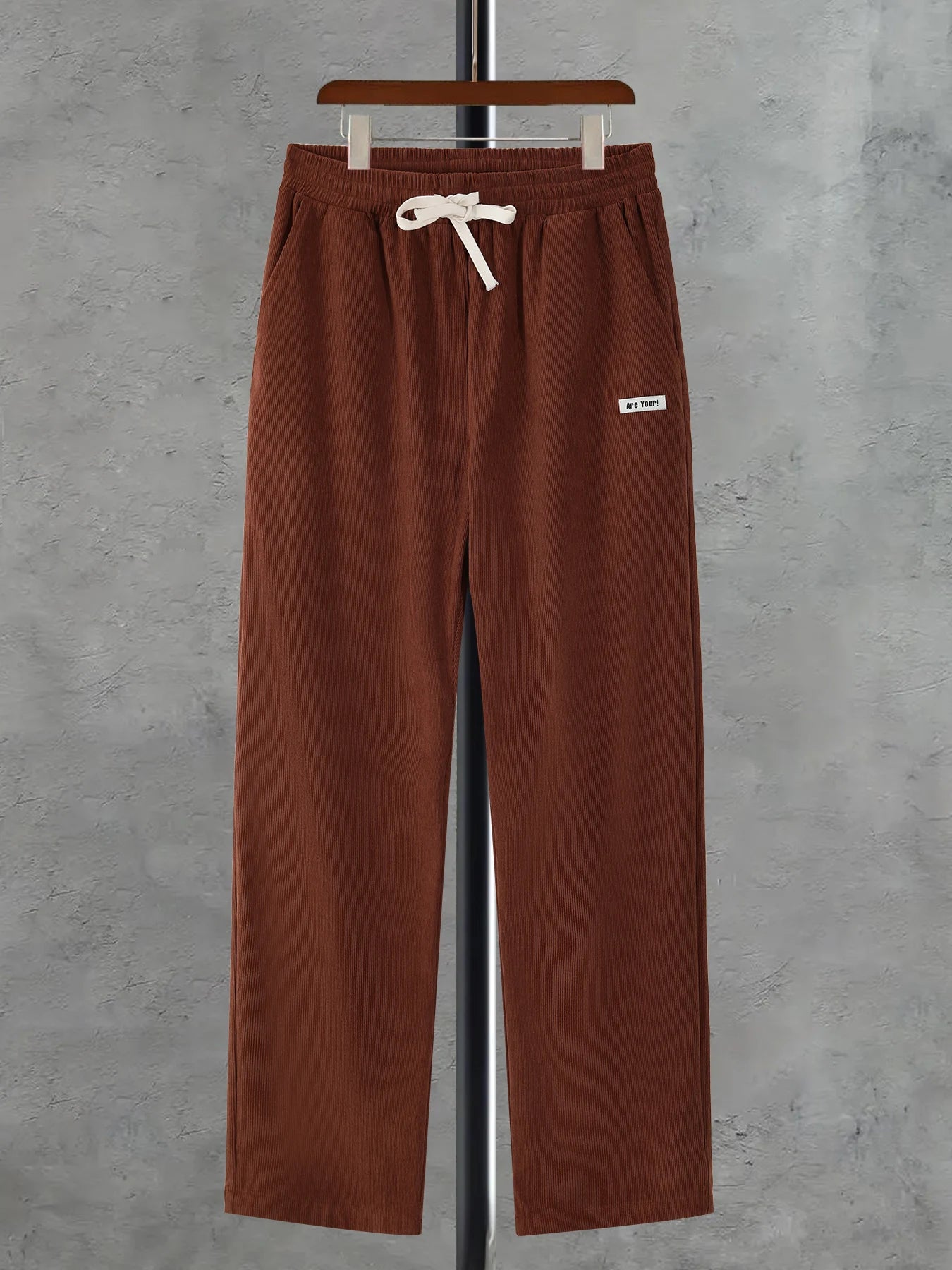 Men's Corduroy Drawstring Straight Leg Casual Pants Spring Autumn Loose Elastic Waist Trousers