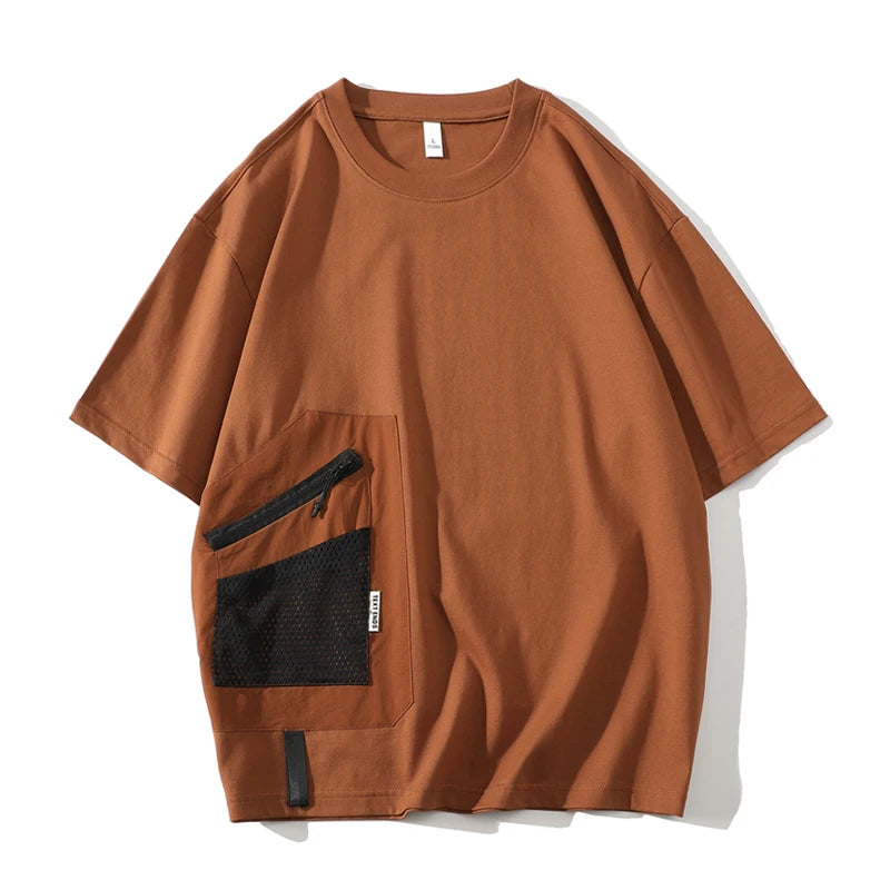 HIP HOP Sports T Shirt Streetwear Mens T-shirts Casual 2024 Summer Short Sleeves Black Khaki Tshirt Tees Oversize 4XL 3XL