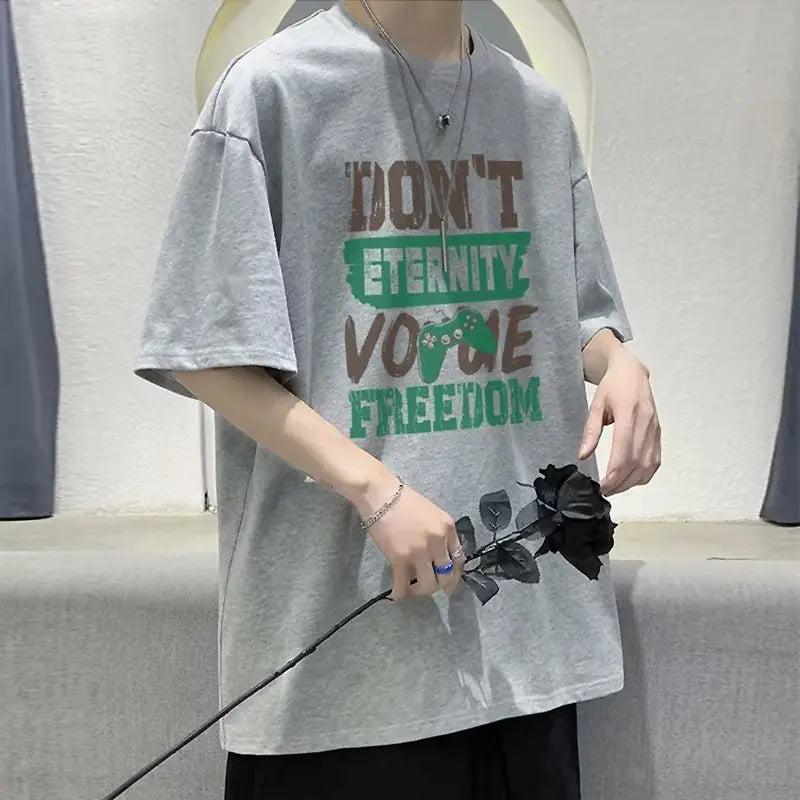 Men's T Shirt Summer Casual Short Sleeve T-Shirts Streetwear Oversized Loose Crew Neck Half Sleeve Tops Trendy Basic Tee