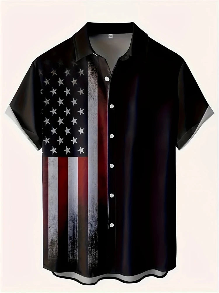 Men's Short-sleeved Shirt Summer Fashion Eagle Print Blouse Men's Casual Loose Shirt Large Size Lapel Short-sleeved Shirt S-5XL