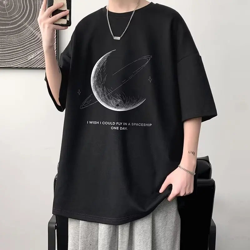 Men's T Shirt Summer Casual Short Sleeve T-Shirts Streetwear Oversized Loose Crew Neck Half Sleeve Tops Trendy Basic Tee