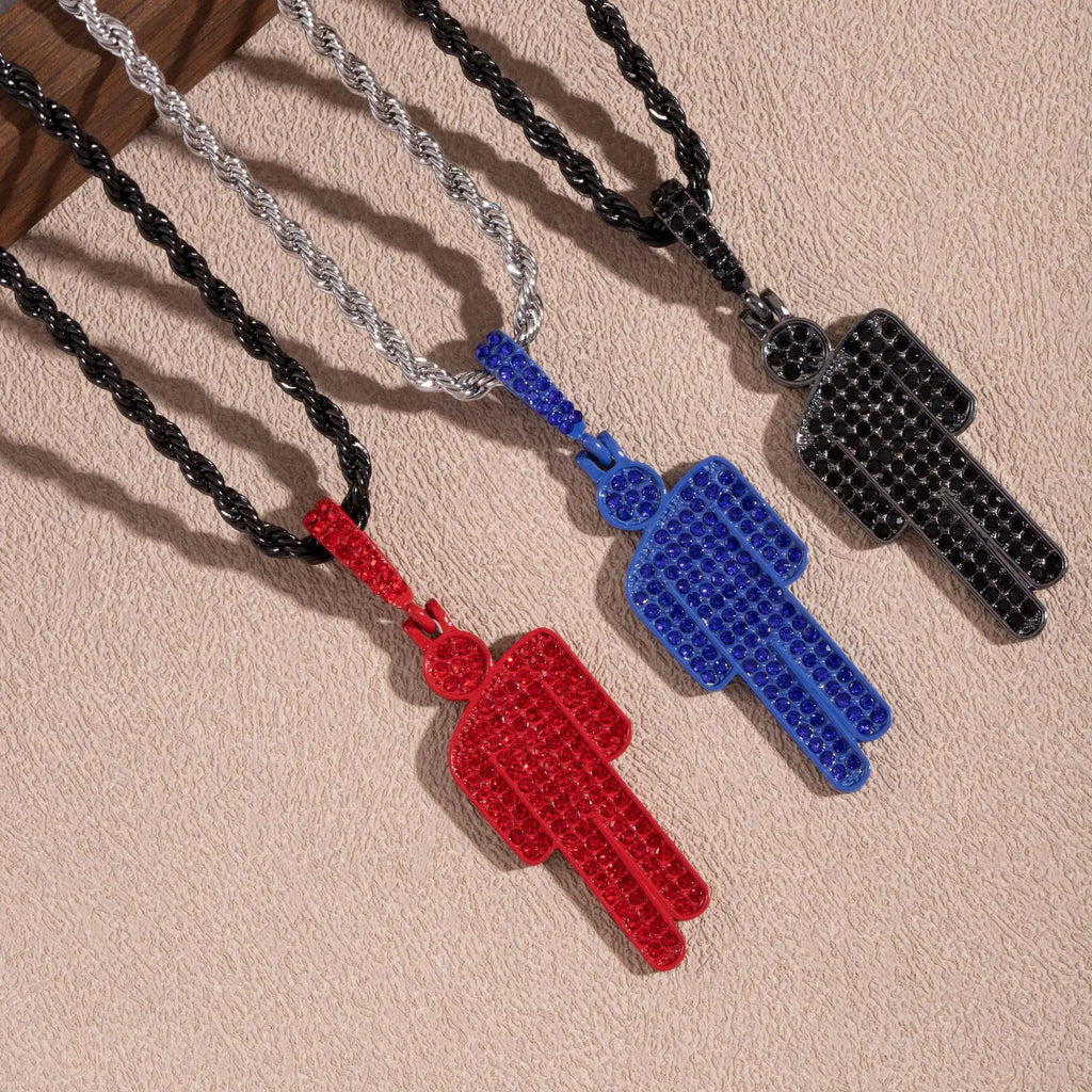 Men Fashionable Luxury Cartoon Rhinestone Pendant Necklace Trendy Hip Hop Unisex Pendants Wholesale Gemstone Lock Chain Women
