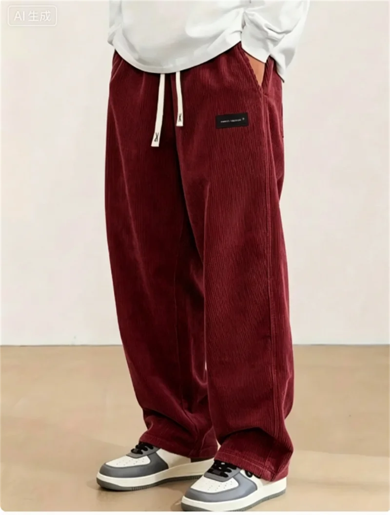 2026 spring autumn Men Casual Loose Drawstring Pants Fashion Sweatpants solid-color Corduroy trousers jogger training men Pants