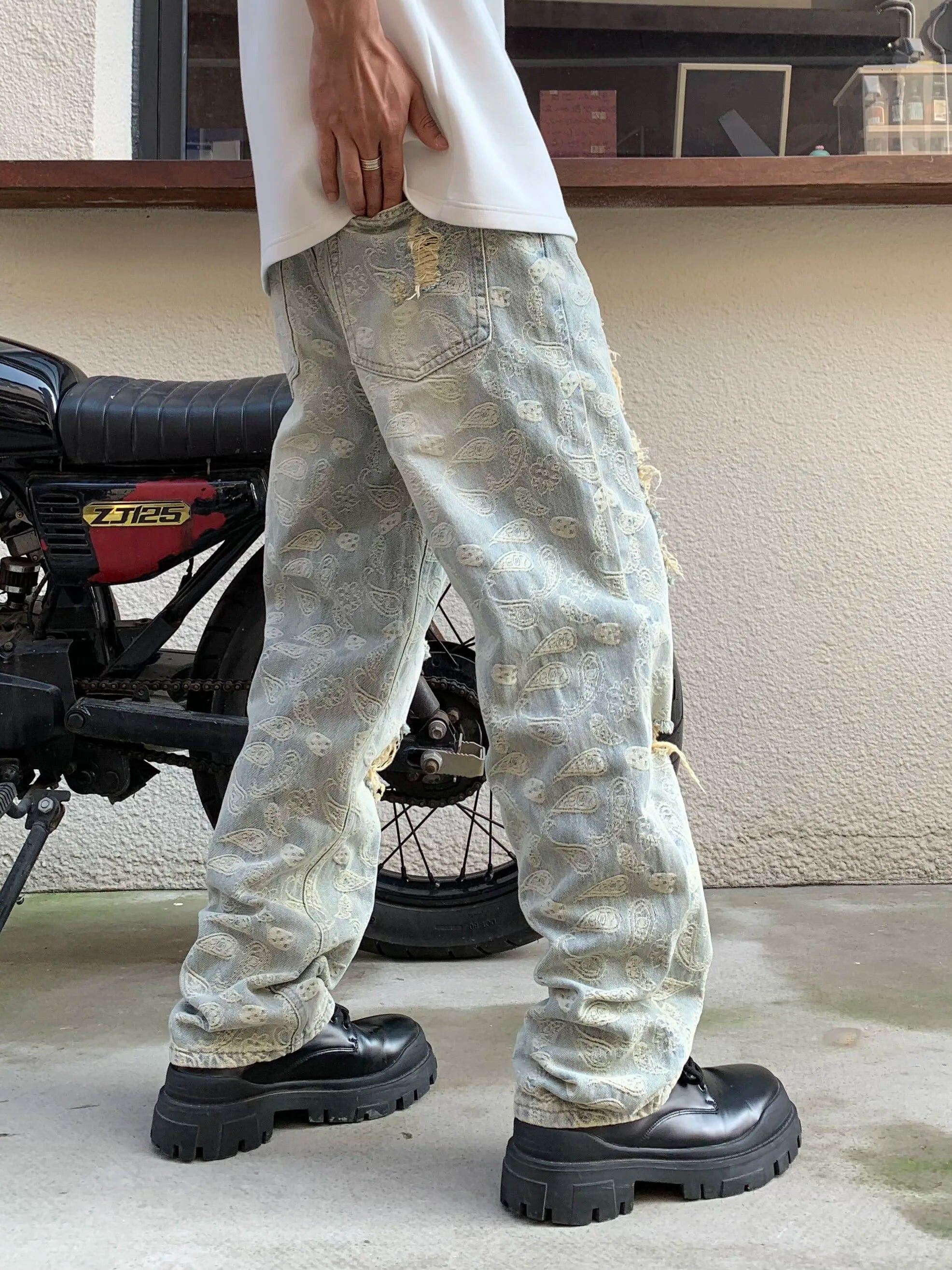 Washed Vintage High Street Jeans Men Women Loose Straight Hip Hop Long Trousers Trendy Brand Durable Cotton Polyester Blend