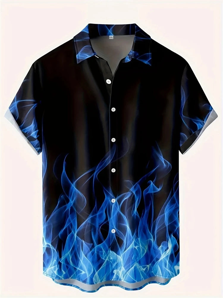 Men's Short-sleeved Shirt Summer Fashion Eagle Print Blouse Men's Casual Loose Shirt Large Size Lapel Short-sleeved Shirt S-5XL