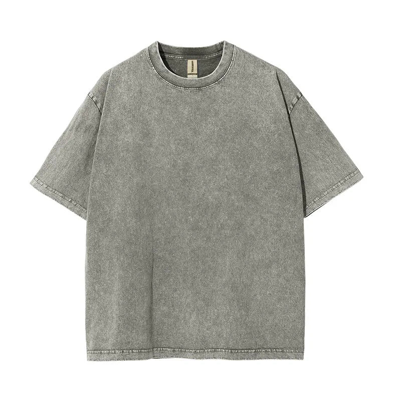T-shirt for Men Cotton Loose O-Neck Solid Color Men's Casual Vintage Short Sleeve Tees Tops Hip Hop Streetwear Washed Tshirts