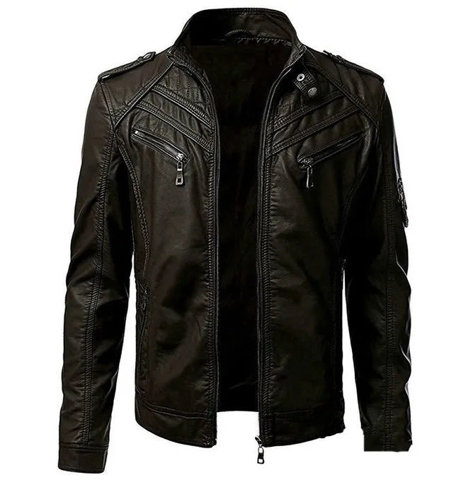 KingStyle Men's Punk Motorcycle Leather Jacket