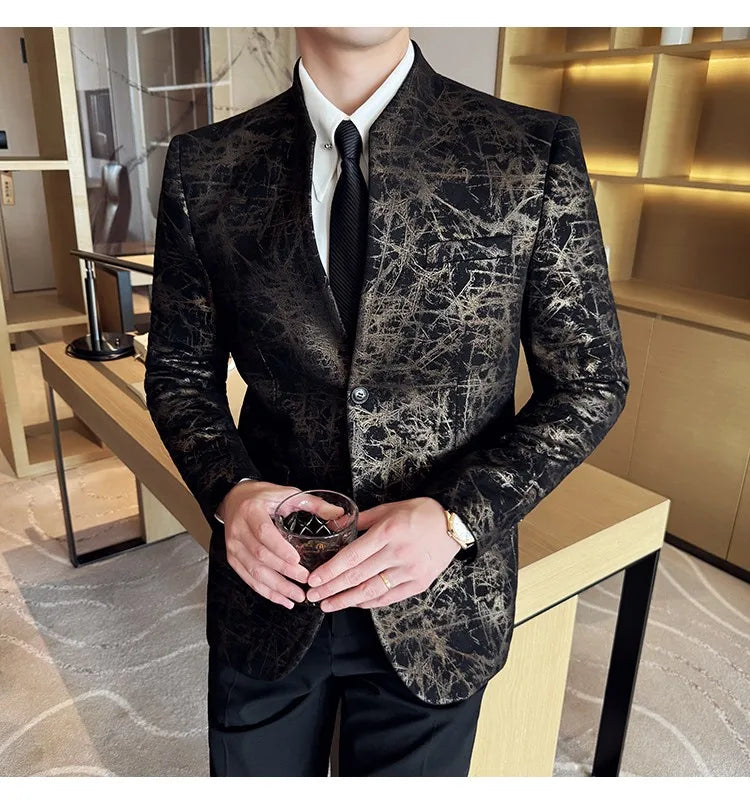 KingStyle Men's Jacquard Slim Fit Suit Blazer