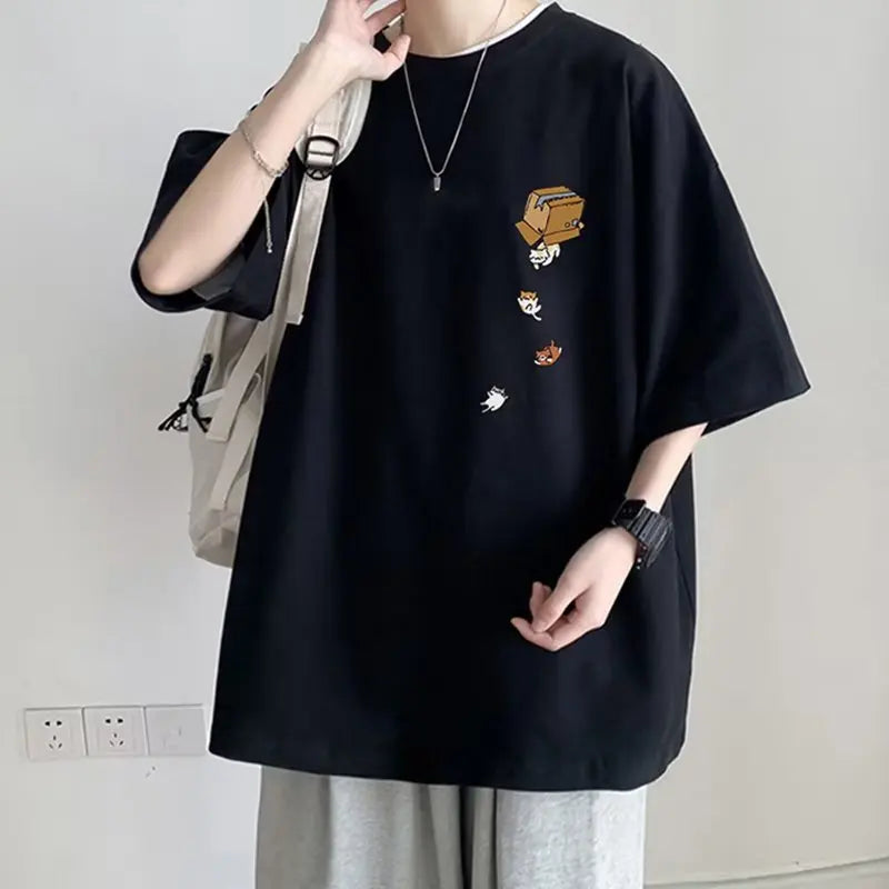 Men's T Shirt Summer Casual Short Sleeve T-Shirts Streetwear Oversized Loose Crew Neck Half Sleeve Tops Trendy Basic Tee