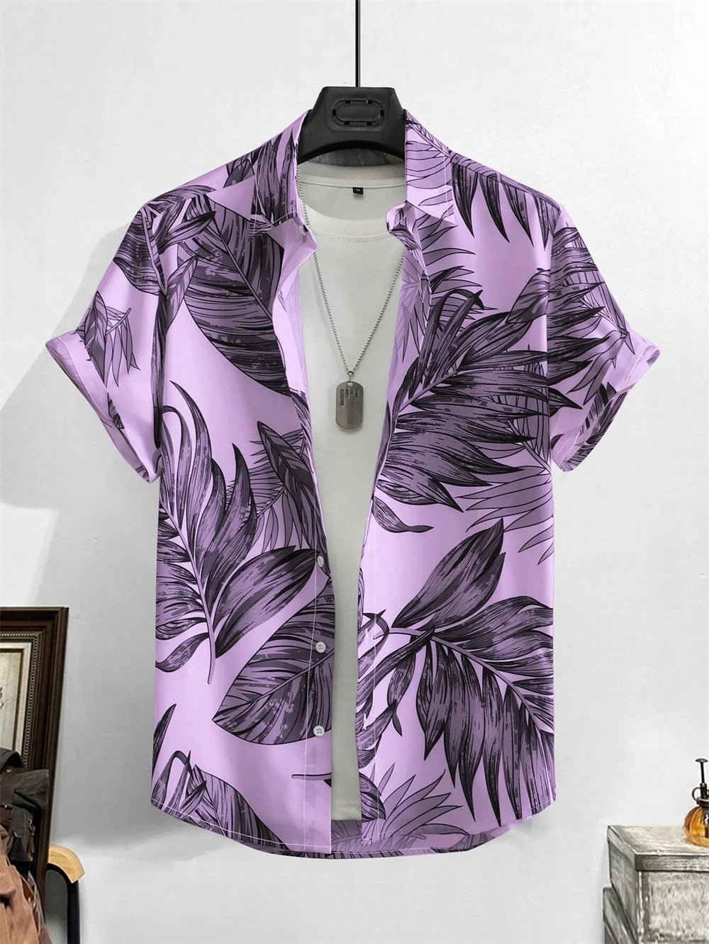 Men Street Fashion Summer Daily Shirt Hawaiian Cartoon Print Casual Loose Shirts Short Sleeve Beach Loose Tops