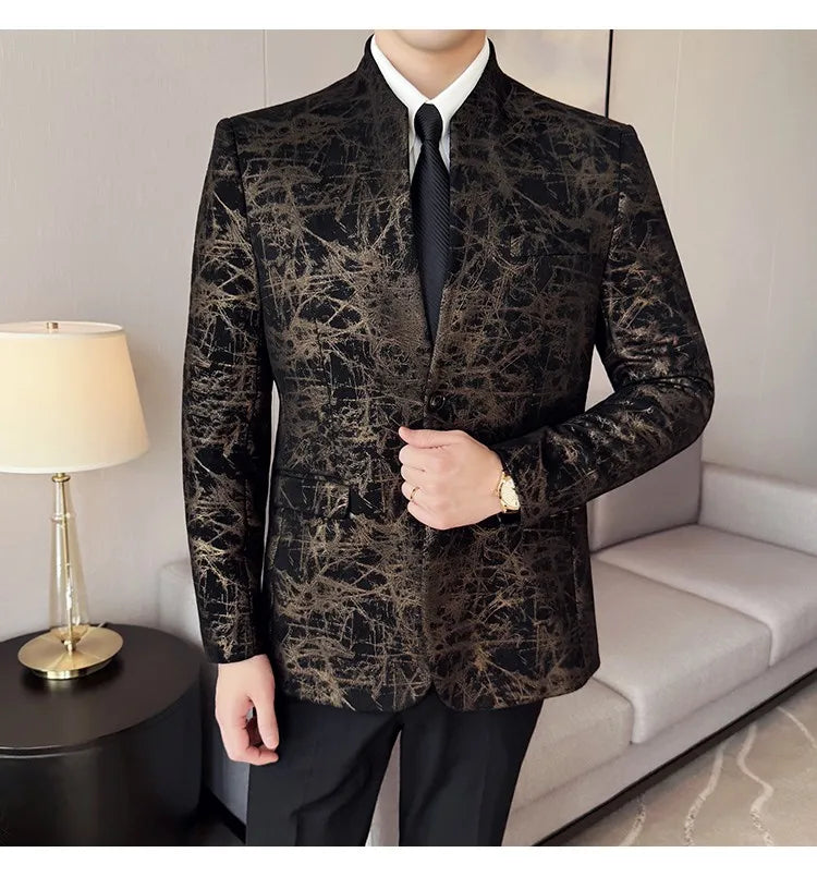KingStyle Men's Jacquard Slim Fit Suit Blazer