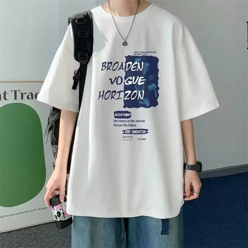 Men's T Shirt Summer Casual Short Sleeve T-Shirts Streetwear Oversized Loose Crew Neck Half Sleeve Tops Trendy Basic Tee