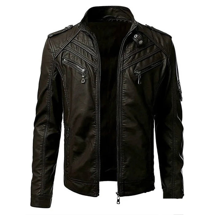 KingStyle Men's Punk Motorcycle Leather Jacket